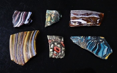 Ancient Egyptian Glass Core Formed and Cast Fragments.15mm to 35mm long approx - (6)
