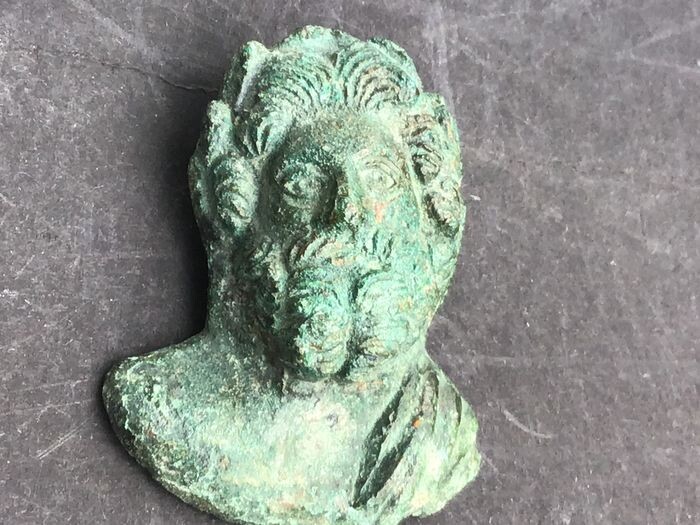 Ancient Roman Bronze Bacchus - Saturn bust applique - 20×42×52 mm - (1)
