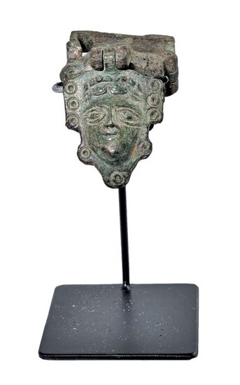 Ancient Roman Bronze Padlock depicting a man's head - 4×3.5×3 cm