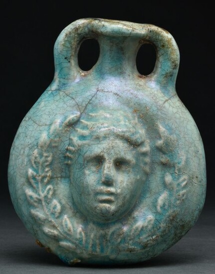 Ancient Roman Glazed Terracotta or Faience "Pilgrim's" Flask.- probably Romano-Egyptian