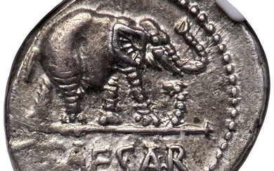 Ancients: , Julius Caesar, as Dictator (49-44 BC). AR denarius (19mm, 3.67 gm, 9h). NGC Choice XF 4/5 - 3/5....