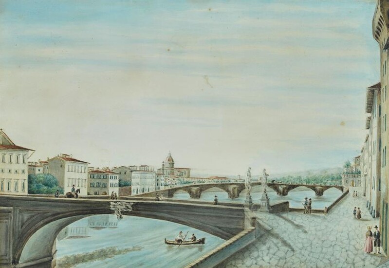 Anonimo, XIX sec. Firenze - Veduta da Ponte Santa