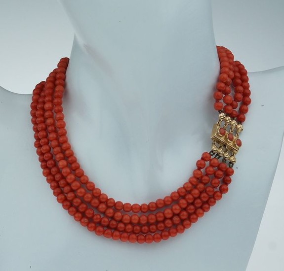 Antiek - 14 kt. Yellow gold - Necklace Blood coral