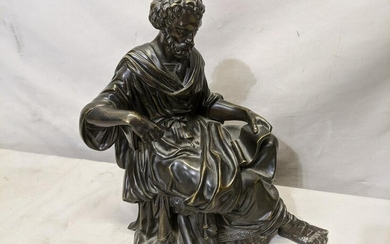 Antique Bronze Sitted Scholar Socrates Sculpture