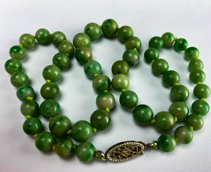Antique Chinese Apple Green Jade 14k Gold Necklace