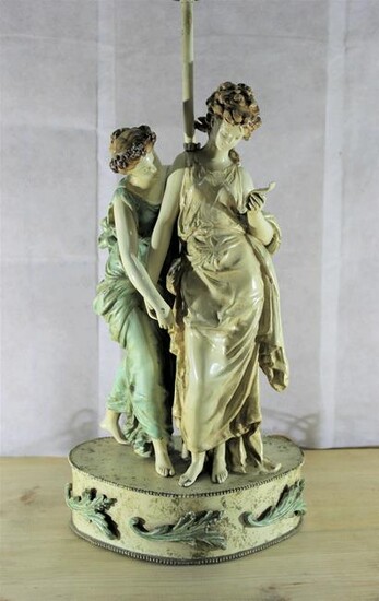 Antique Greek Roman Goddess Muse Figural Statue Lamp