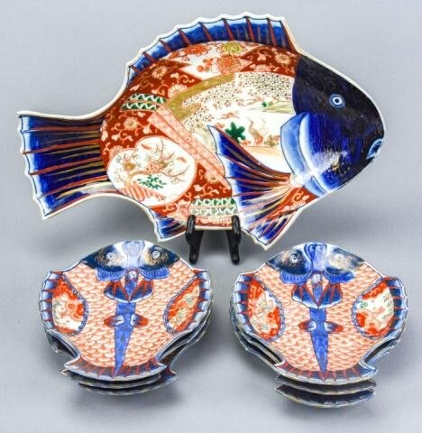 Antique Japanese Imari Fish Form Plates & Platter