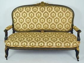 Antique Louis XIV Style Ebonized & Ormolu Sofa Settee