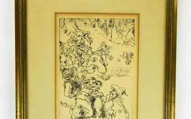 Antique Signed Framed Engraving of Rip Van Winkle