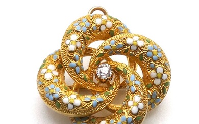 Antique Victorian diamond enamel floral brooch pin pendant 18 karat...