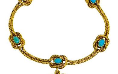 Antique Yellow Gold and Turquoise Bracelet w/ Heart