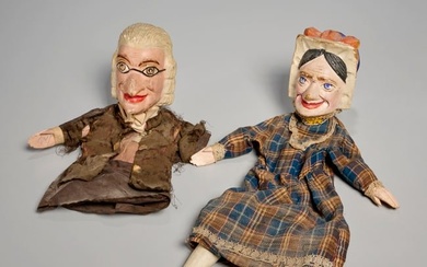 Antique carved and painted Punch & Judy puppets
