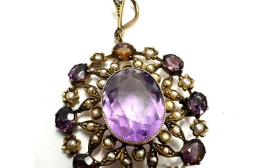 Antique gold amethyst & seed-pearl pendant measures approx ...