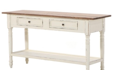 Arhaus Distressed Painted Console Table with Natural Wood Top