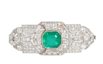 Art Déco Brosche mit Smaragd und Diamanten
