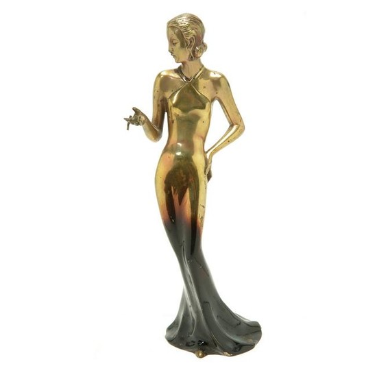 Art Deco Cold Painted Bronze Figure of a Woman Smoking