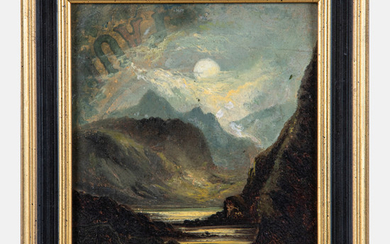 Artist Unknown, (American, 19th Century) - Moonlit Mountain Scene