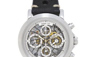 ArtyA, Son of Gears, Pièce Unique, montre chronographe squelette en acier, écrin, certificat d'authenticité etcarte de garantie