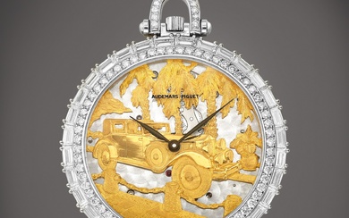 Audemars Piguet "Rolls Royce Phantom II", Reference 35785.000 | A platinum and diamond-set semi-skeletonised open face keyless watch, Circa 1986 | 愛彼 | "Rolls Royce Phantom II" 型號35785.000 | 鉑金鑲鑽石半鏤空懷錶，約1986年製
