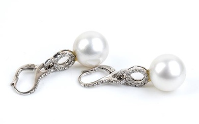 Australian pearl diamond drop gold earrings