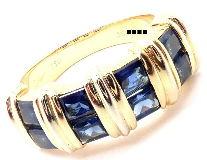 Authentic! Cartier 18k Yellow Gold Sapphire Band Ring