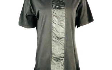 BALMAIN Paris Black Cotton and Leather T- shirt w/
