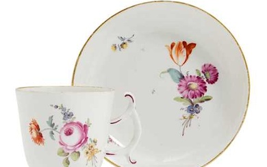 BEAKER CUP AND SAUCER PAINTED WITH FLOWERS