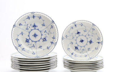 BING & GRÖNDAHL, PLATES, 8+8+ PCS. Porcelain. “Blue painted”.