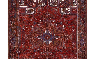Barn Red, Pure Wool, Hand Knotted, Vintage Persian Heriz Oriental Rug