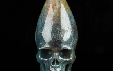 Beautiful And Rare Indian Agate Skull - Hand Carved Crystal Incan Skull With Stand - 80 mm - 63 mm - 129 mm