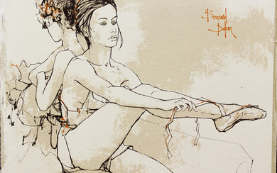Bernard Dufour - Ballet Dancers, 20th century prints on canvas laid onto board, signed, 37cm x 45cm