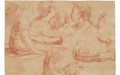 Bernardino Barbatelli, il Poccetti (Florence 1548-1612), Studies of a seated angel, heads and hands
