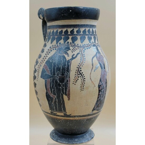 Black Attic Greek Pottery Amphora Dionysus & 2 Females