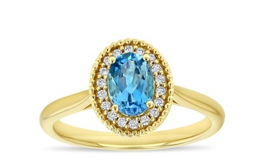 Blue Topaz Oval & Diamond 1/8ctw Ring Set In Yellow Gold