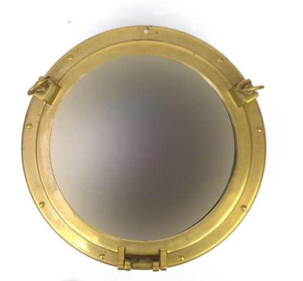 Brass ships porthole design mirror, 47cm in diameter
