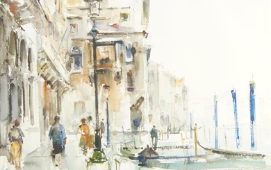 British School, mid-20th century- Venetian scene; watercolour, signed indistinctly lower right, 40 x 50 cm. Provenance: Private Collection, UK.; By descent.