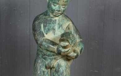 Bronze Putto with Fish Fountain Figure