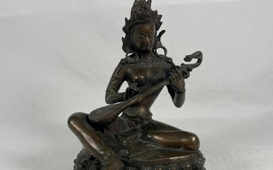 Chinese Indian Saraswati Bronze Statue Figurine