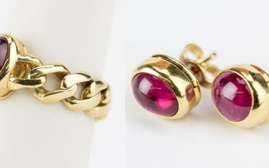 Bvlgari 18k Gold Ruby Chain Ring & Stud Earrings