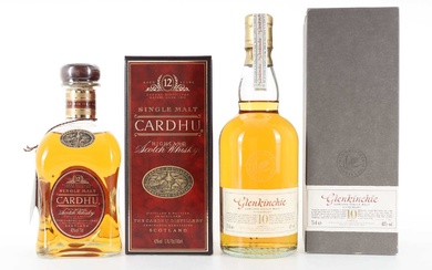 CARDHU 12 YEAR OLD AND GLENKINCHIE 10 YEAR OLD 75CL SINGLE MALT
