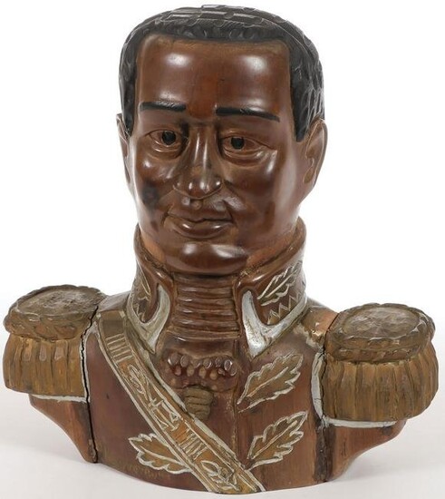 CARVED WOOD BUST HAITIAN GENERAL