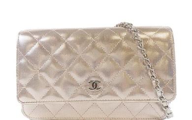 CHANEL Quilted CC SHW Wallet On Chain Shoulder Bag Leather Metallic Pink