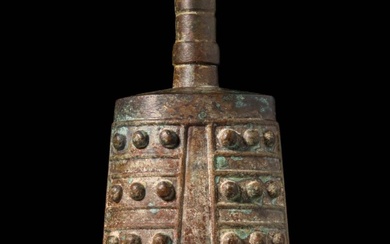 CHINESE BRONZE BELL DECORATED WITH ABSTRACT PHOENIX