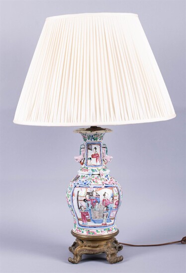 CHINESE FAMILLE ROSE BALUSTER VASE, MID-19TH CENTURY, NOW MOUNTED AS A TABLE LAMP