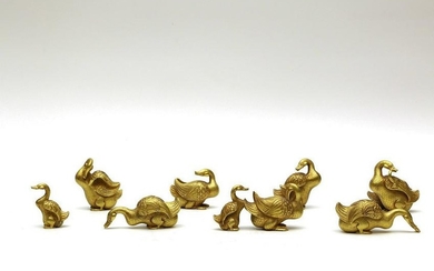 CHINESE GILT BRONZE GOOSE SET, QING DYNASTY