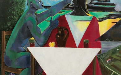 JEAN COCTEAU. La Tentation du Christ sur la montagne. 1951. Huile sur isorel. 160 x 185 cm.