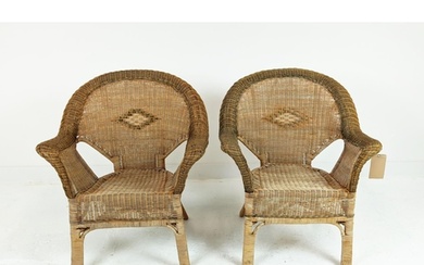 CONSERVATORY ARMCHAIRS, a pair, mid 20th century rattan fram...