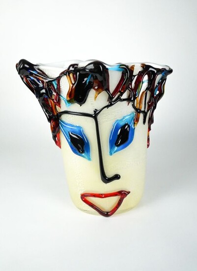 Camozzo Enrico (Murano) - Pablo Picasso Tribute Face Vase Sculpture (35.5 cm) - (3.7 kg) - Glass