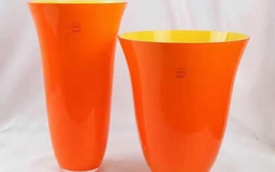 Carlo Nason - studio tecnico V.Nason&C - Pair of yellow and orange opal vases (2) - Glass