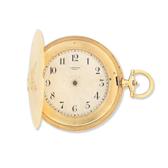Cartier. An extremely thin 18K gold keyless wind full hunter pocket watch